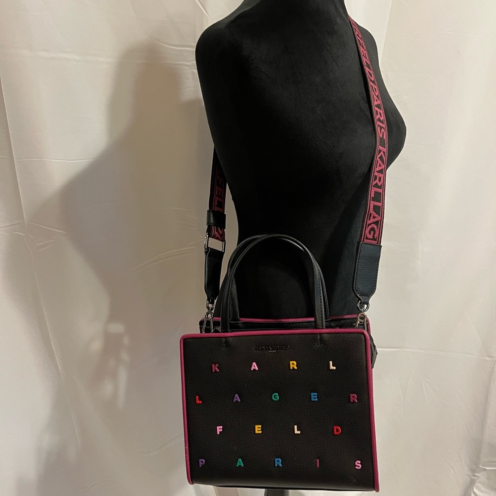 Karl Lagerfeld Paris Maybelle Satchel - Black and Cactus Pink - Picture 7 of 11